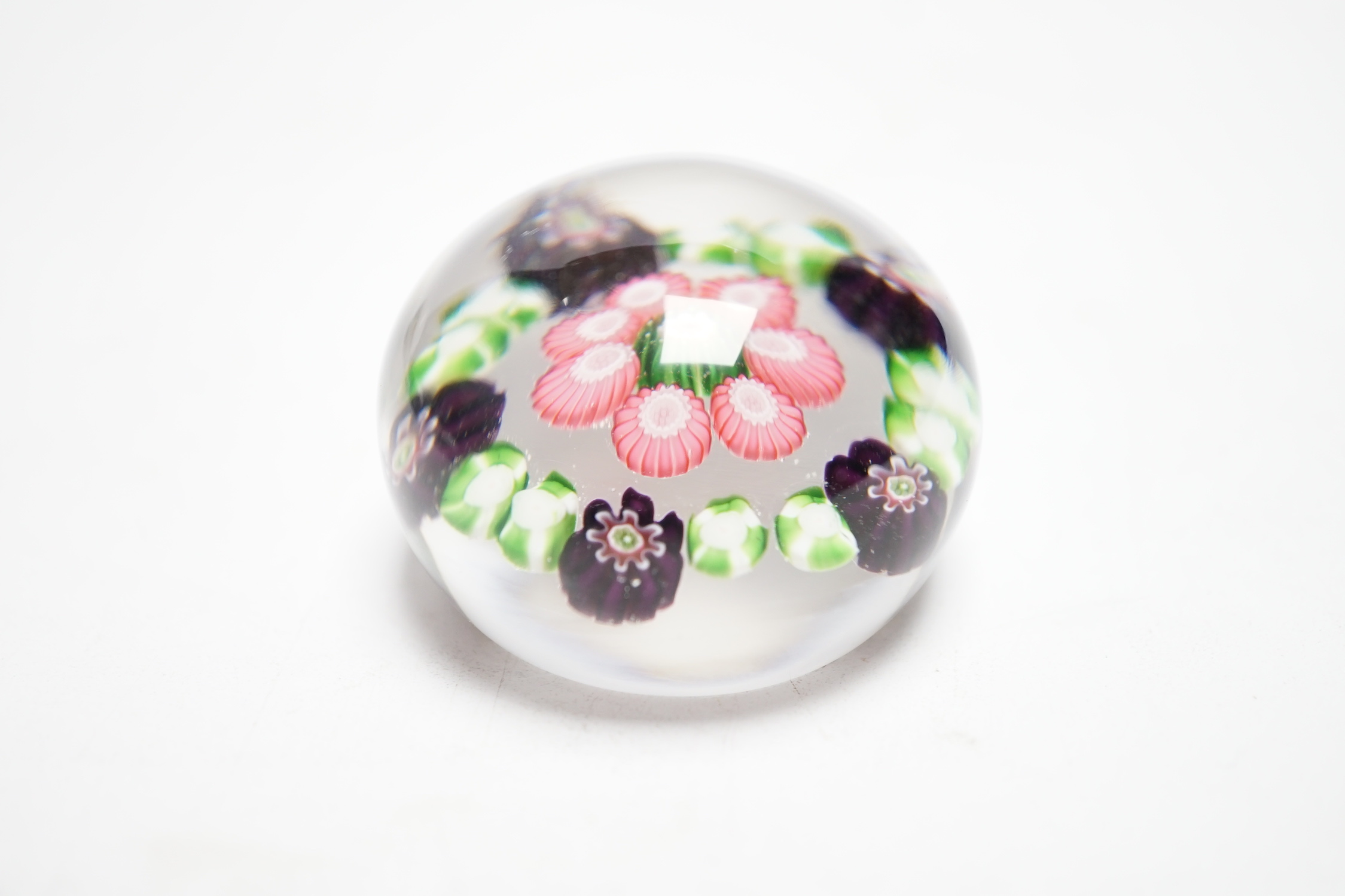 A small Clichy green and white cabbage roses paperweight, 4.2cm